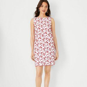 Ann Taylor | Floral Scalloped Hem Shift Dress Red & White | Size 0 | NWT